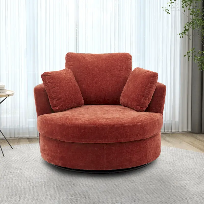 Upholstered Swivel Barrel Armchair Club Chair With Metal Base