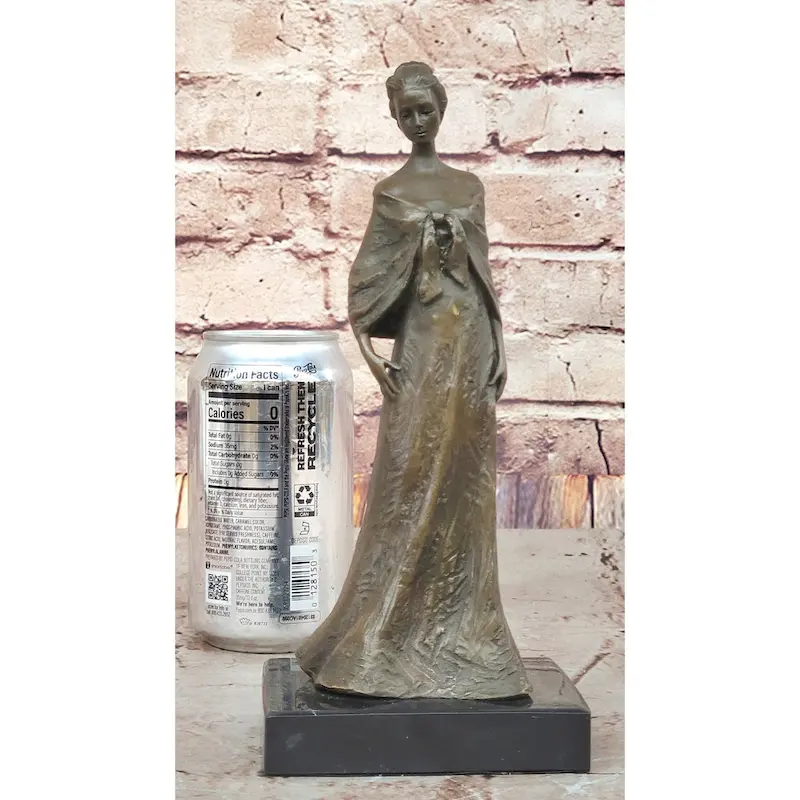 Elegant Bronze Lady Sculpture  Clic Figurine In Flowing Gown On Marble Base