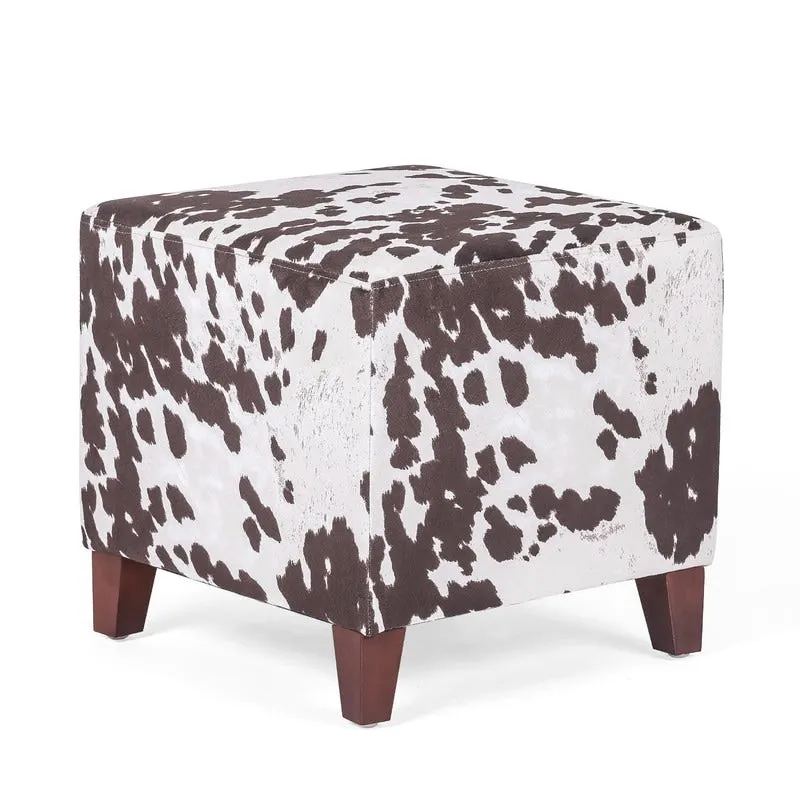 Adeco British Style Cow Print Cube Ottoman Home Bench Classy Footstool