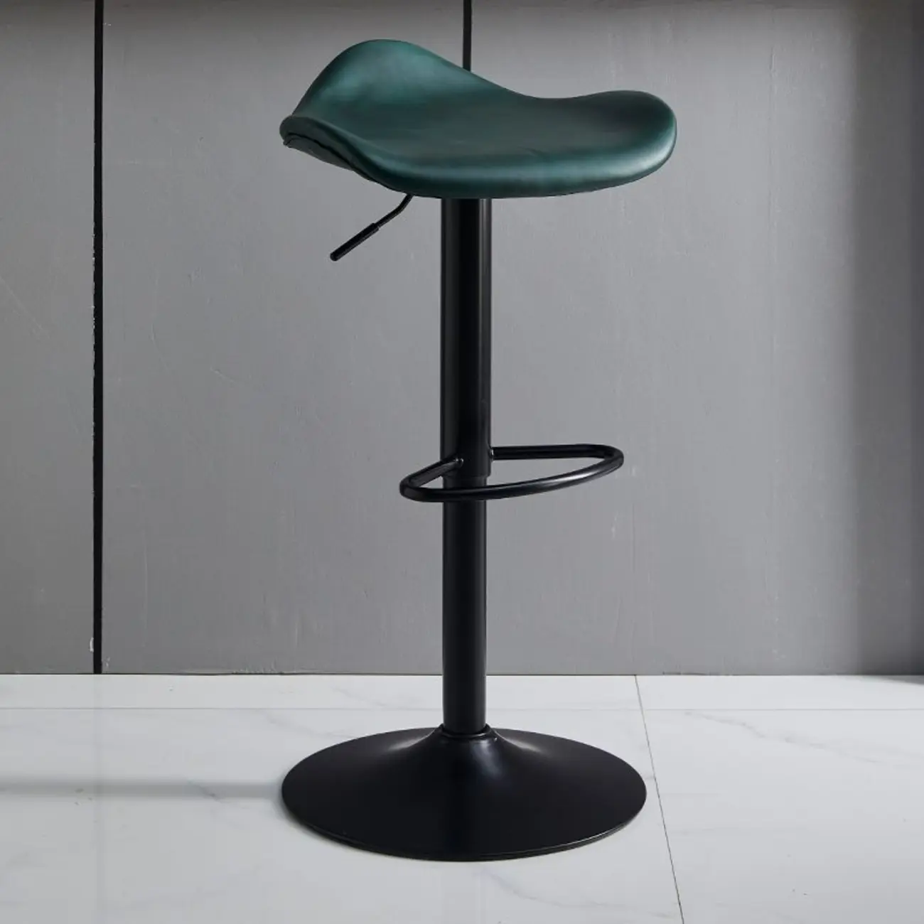 Modern Green Saddle Fax Leather Adjustable Swivel Bar Stools