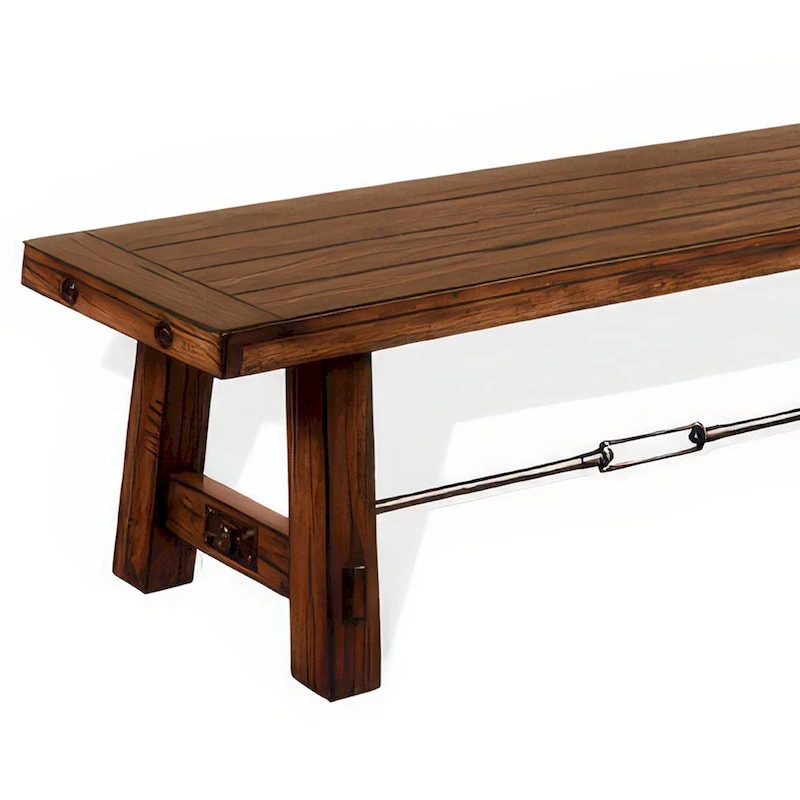 Reggie Dining Bench, Brown Mahogany Wood, Turnbuckle Accents, 64 Inch