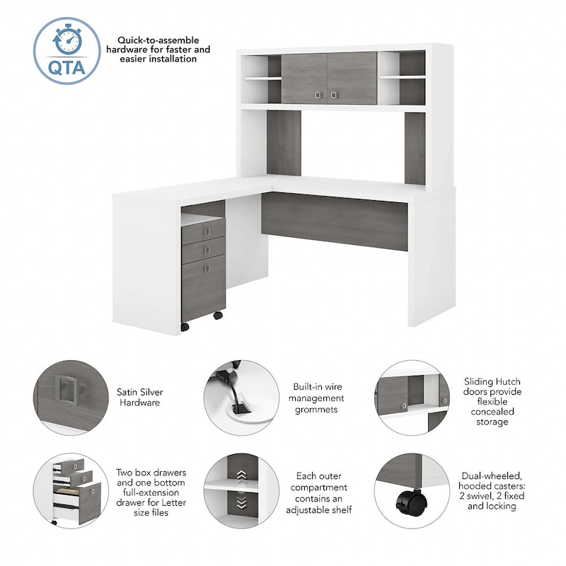 Echo L Shaped Desk with Hutch and Drawers by Bush Business Furniture