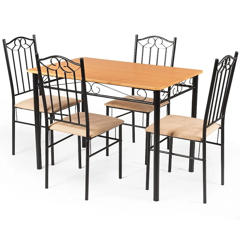 Costway 5 PC Dining Set Wood Metal Table 30  and 4 Chairs Kitchen