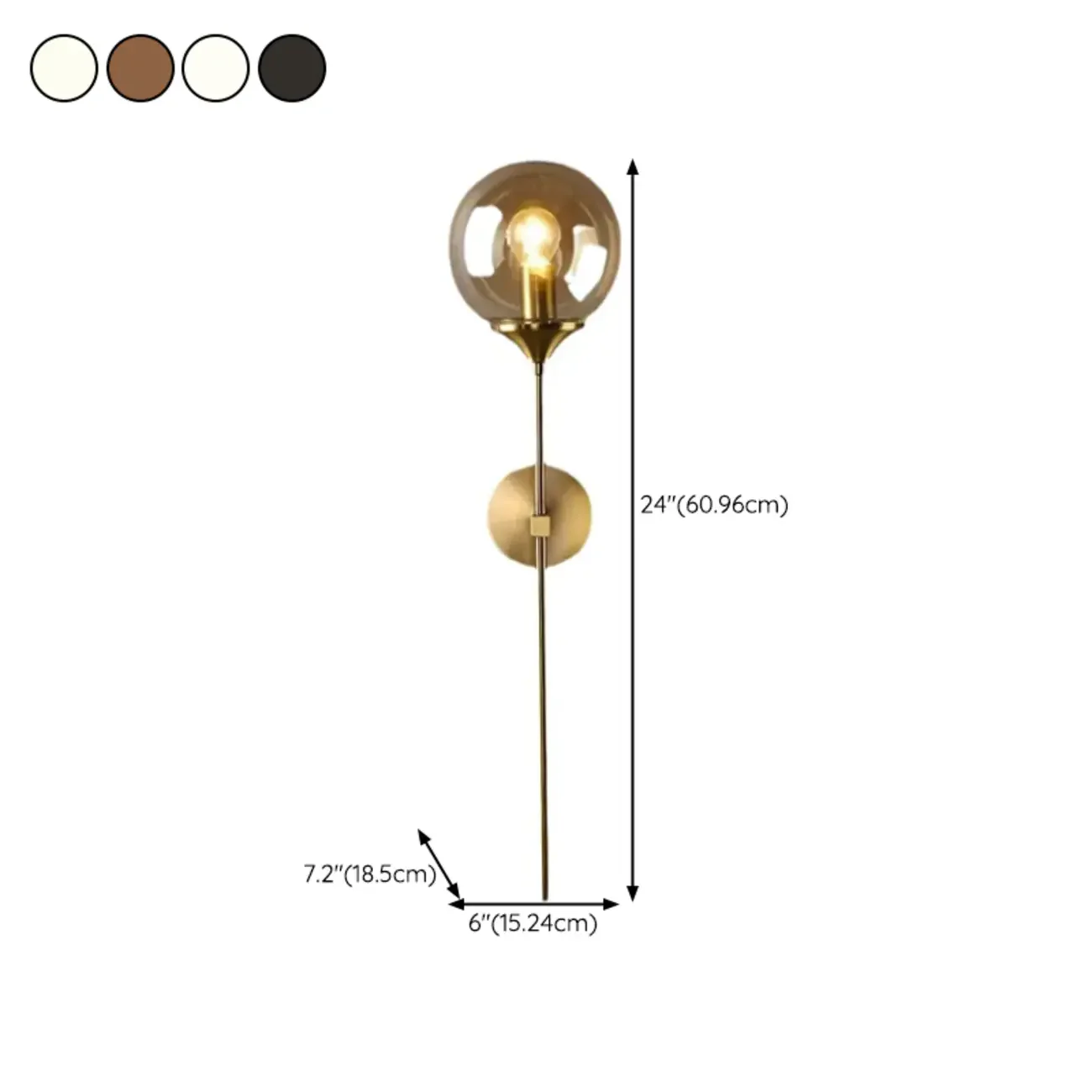 24Modern Brass Wall Sconce Fixture with Glass Shade