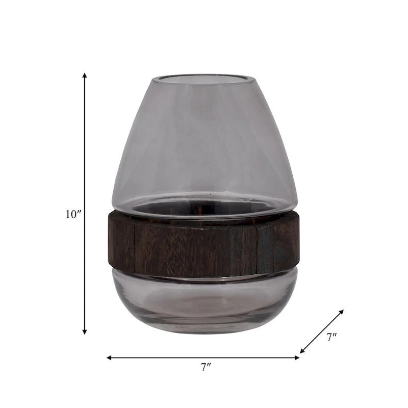 Sagebrook Home Glass Clear Frost Round Belly Vase With Wood Band