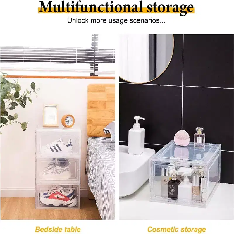 6 PCS Shoe Organizer, Clear Plastic Stackable Shoe Organizer for Closet, Clear Plastic Stackable Shoe Box for Entryway Space Saving Collapsible