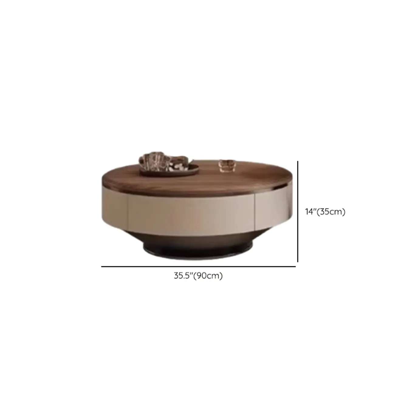 Brown 2 Drawers Elegant Round Wood Coffee Table