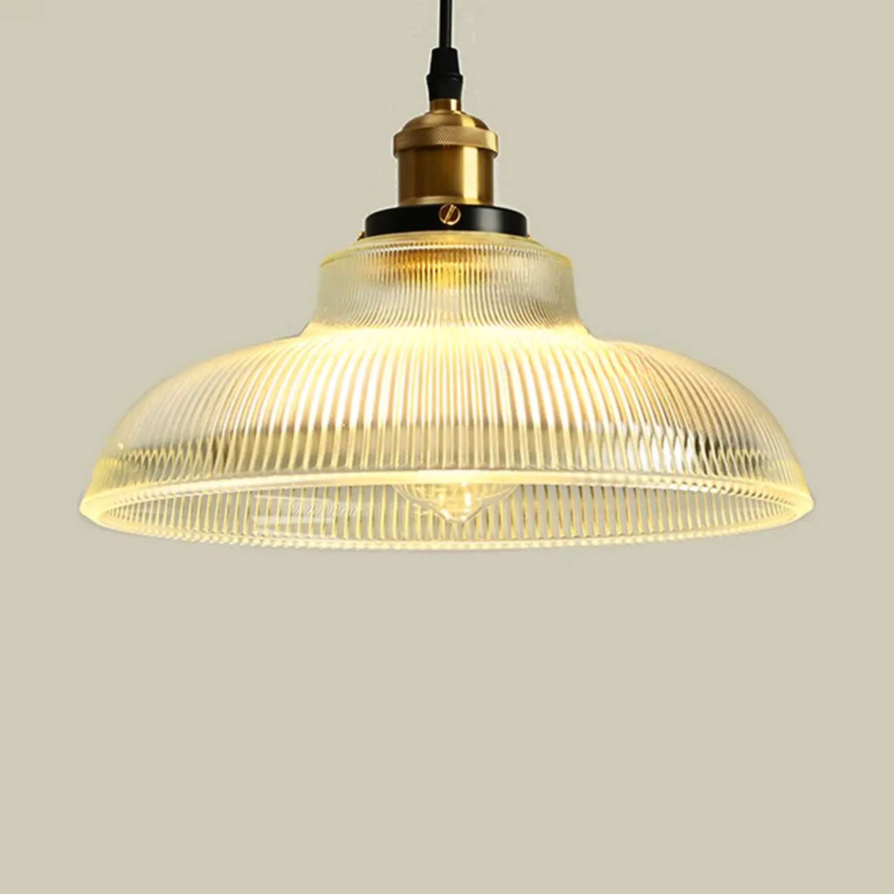 Green Fluted Glass Brass Dome Pendant Light