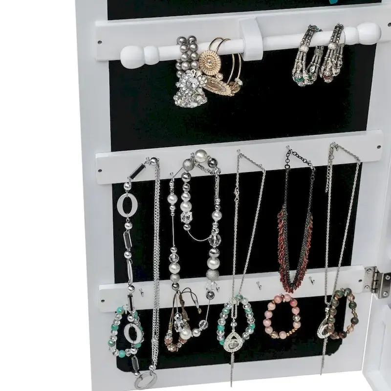 4-Layer Shelf, 2 Drawers, 8 Blue LED Lights, Jewelry Storage Mirror Cabinet