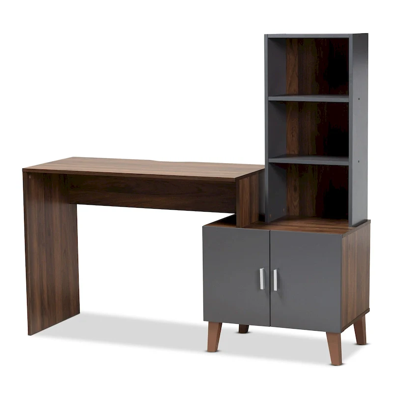 Jaeger Two-Tone Brown and Dark Grey Wood Storage Desk with Shelves