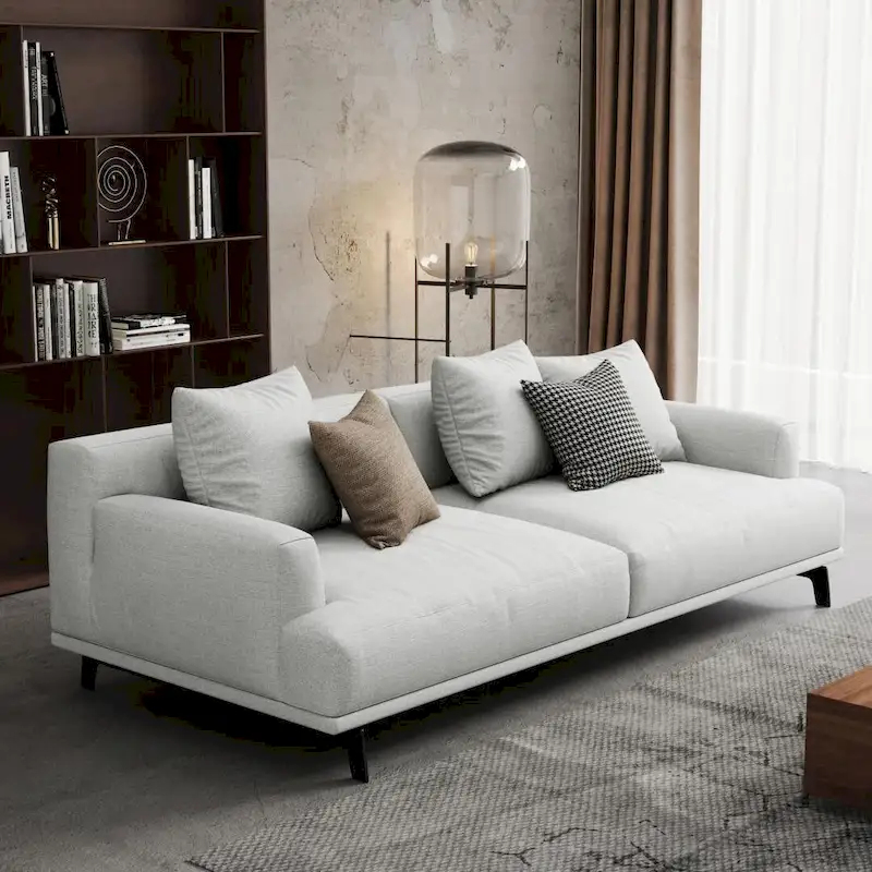 Square Arm Fabric Straight Sofa in Beige