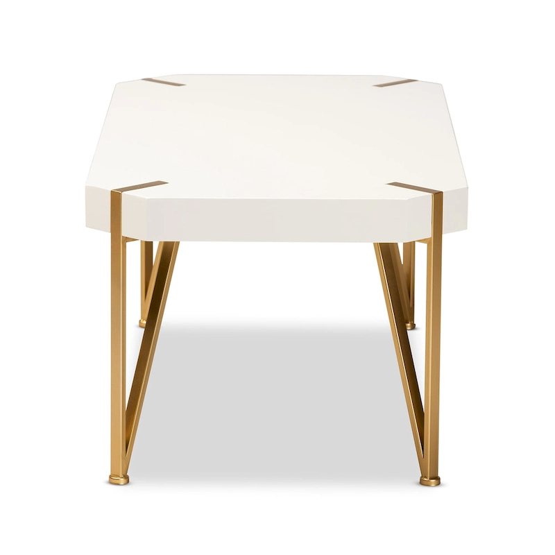 Kassa Glam Brushed Gold Metal and White Finished Wood Coffee Table
