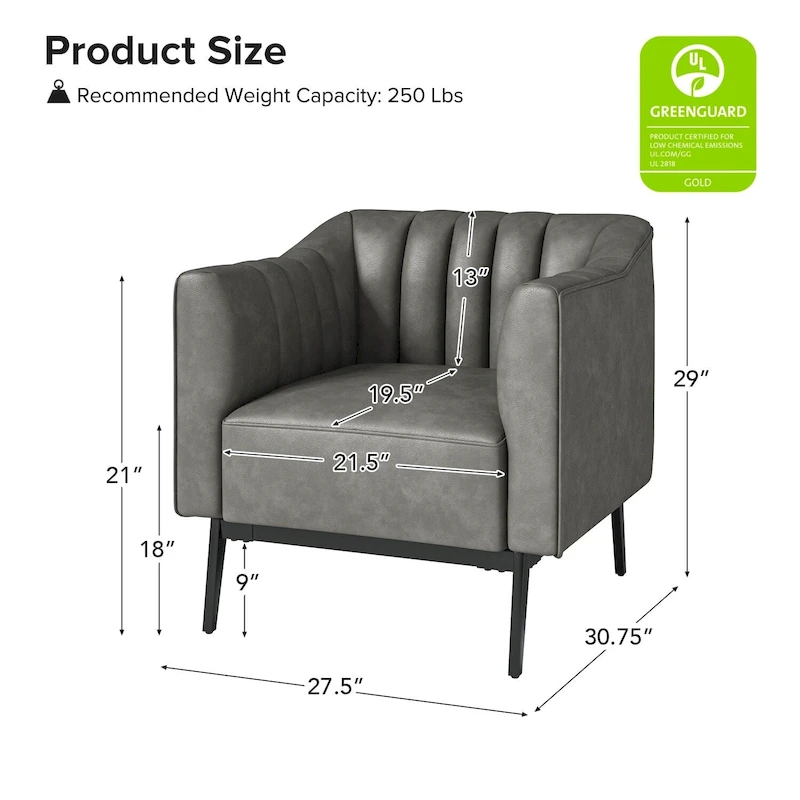 Alfons Industrial Leather Chair with Channel Tufting and Metal Leg by HULALA HOME