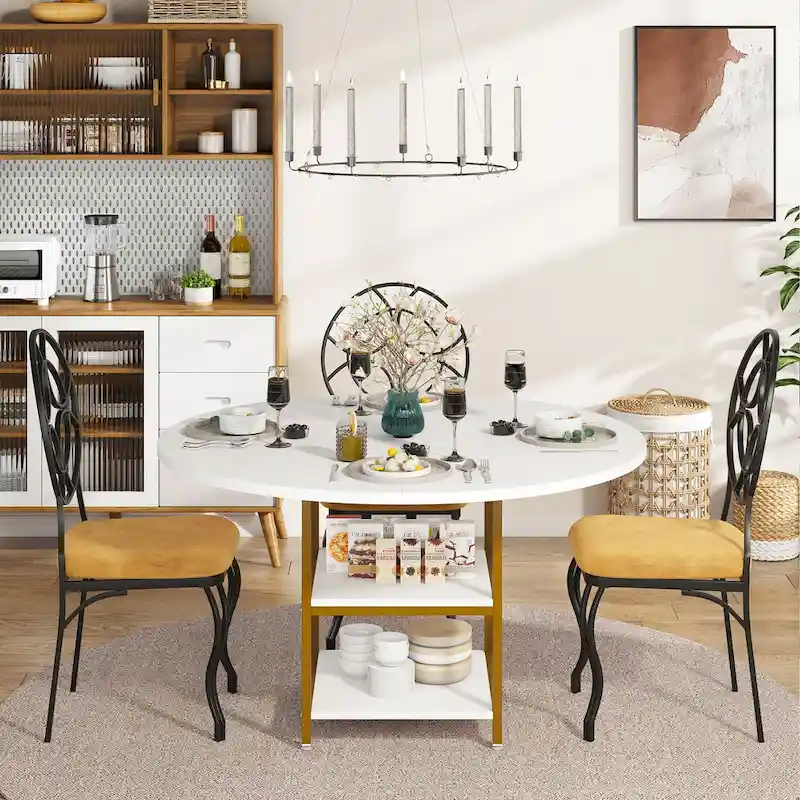 White Round Dining Table with Gold Legs - Seats 4