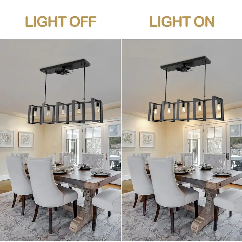 48  Modern Reversible Ceiling Fan 3-Speed with Remote, Kitchen Island Chandelier with 5-Light - 48 Inches