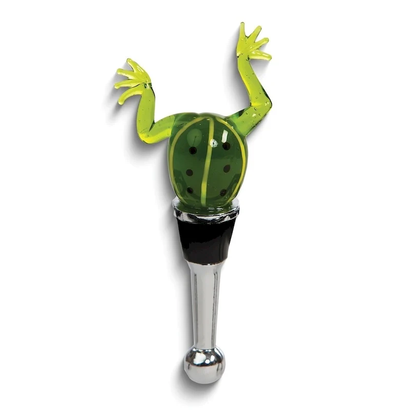 Curata Handcrafted Glass Green Frog Bottle Stopper