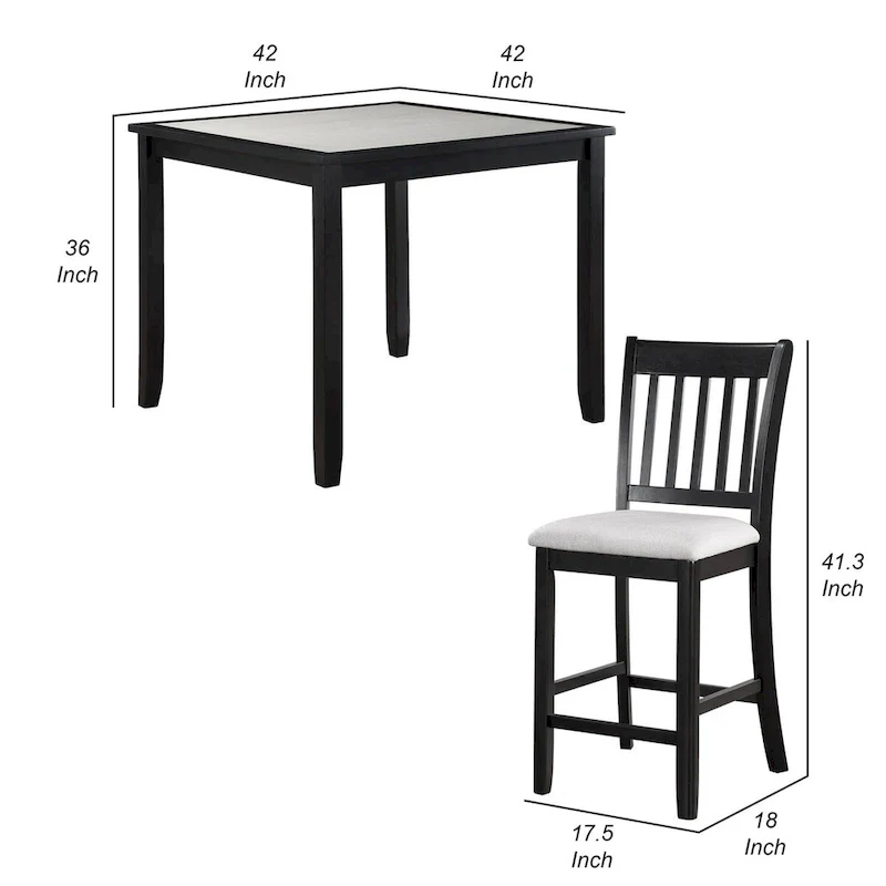 5 Piece Counter Height Dining Table and Chairs Set, Black, White
