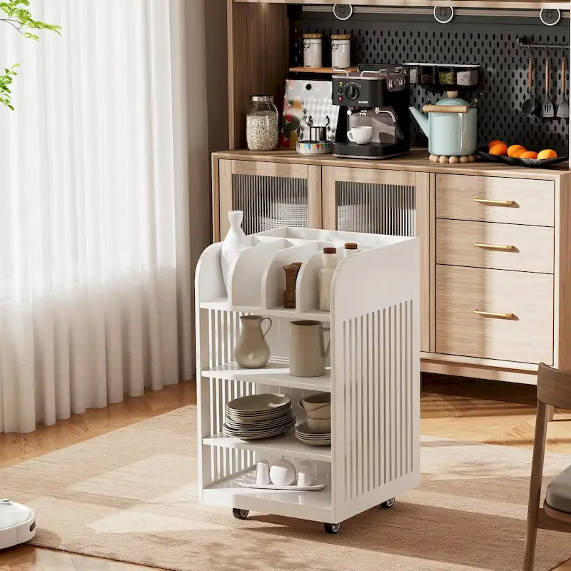 4-Tier Kitchen Island Cart with Spice Rack & Locking Casters