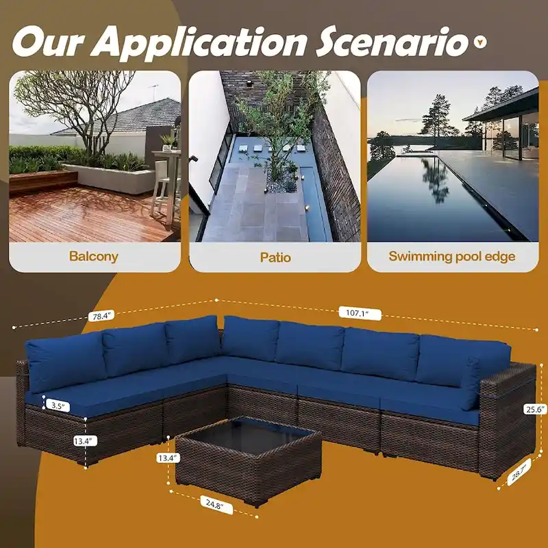 UPHA Cushioned 7-piece Conversation Sectional Patio Group Furniture