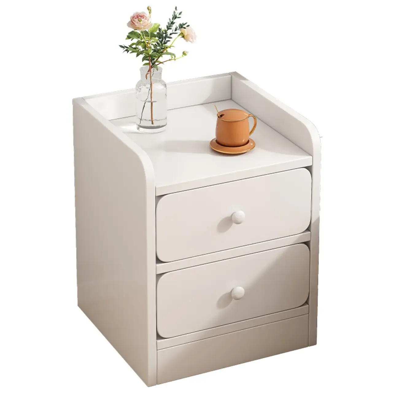Simple White Natural Wood 2-Drawer Nightstand