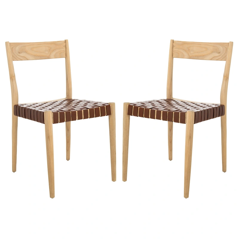 SAFAVIEH Myrle Leather Dining Room Chair (Set of 2) - 18.5 W x 20 L x 31.5 H - 19Wx20Dx32H