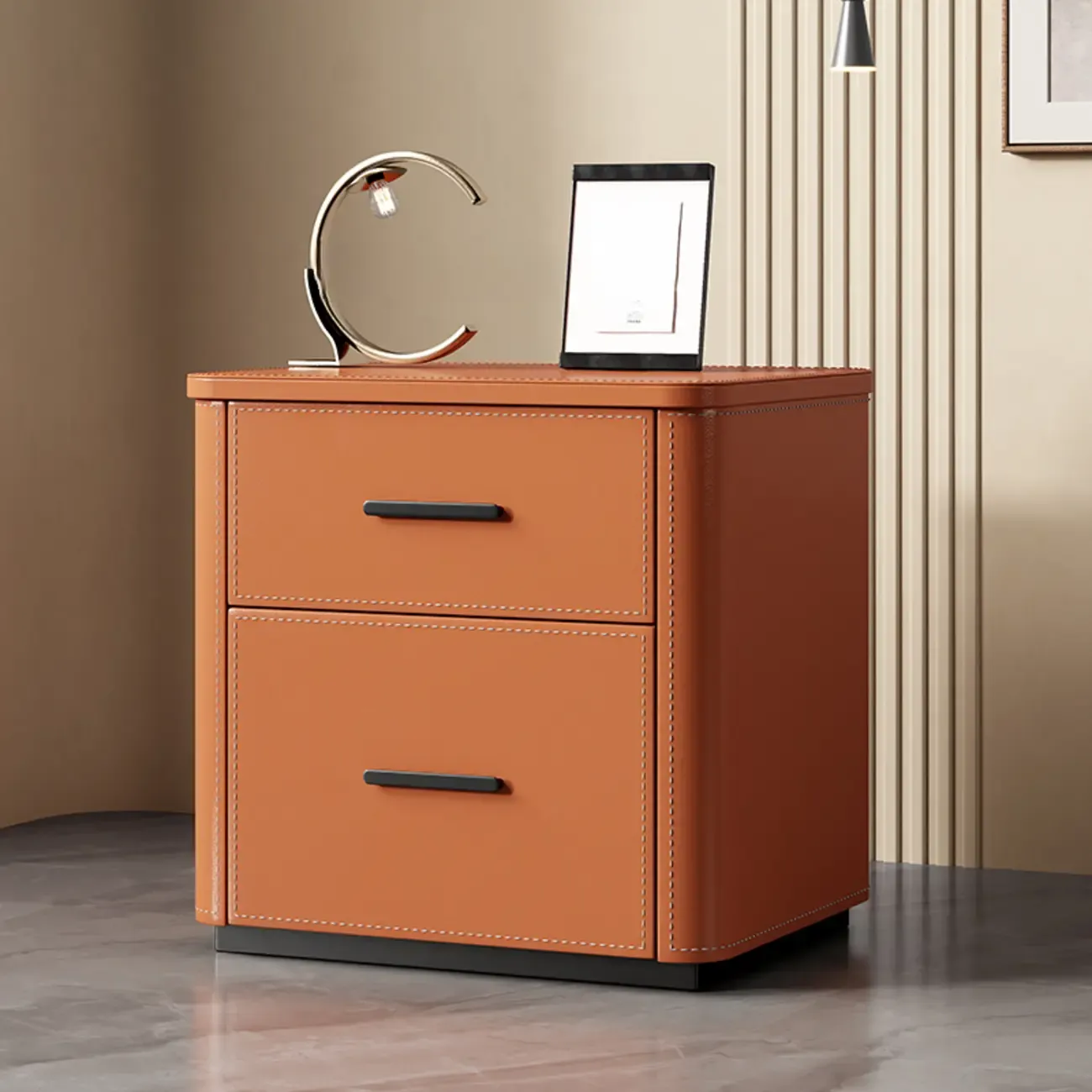 Modern Pine Wood Top 2 Drawers Nightstand