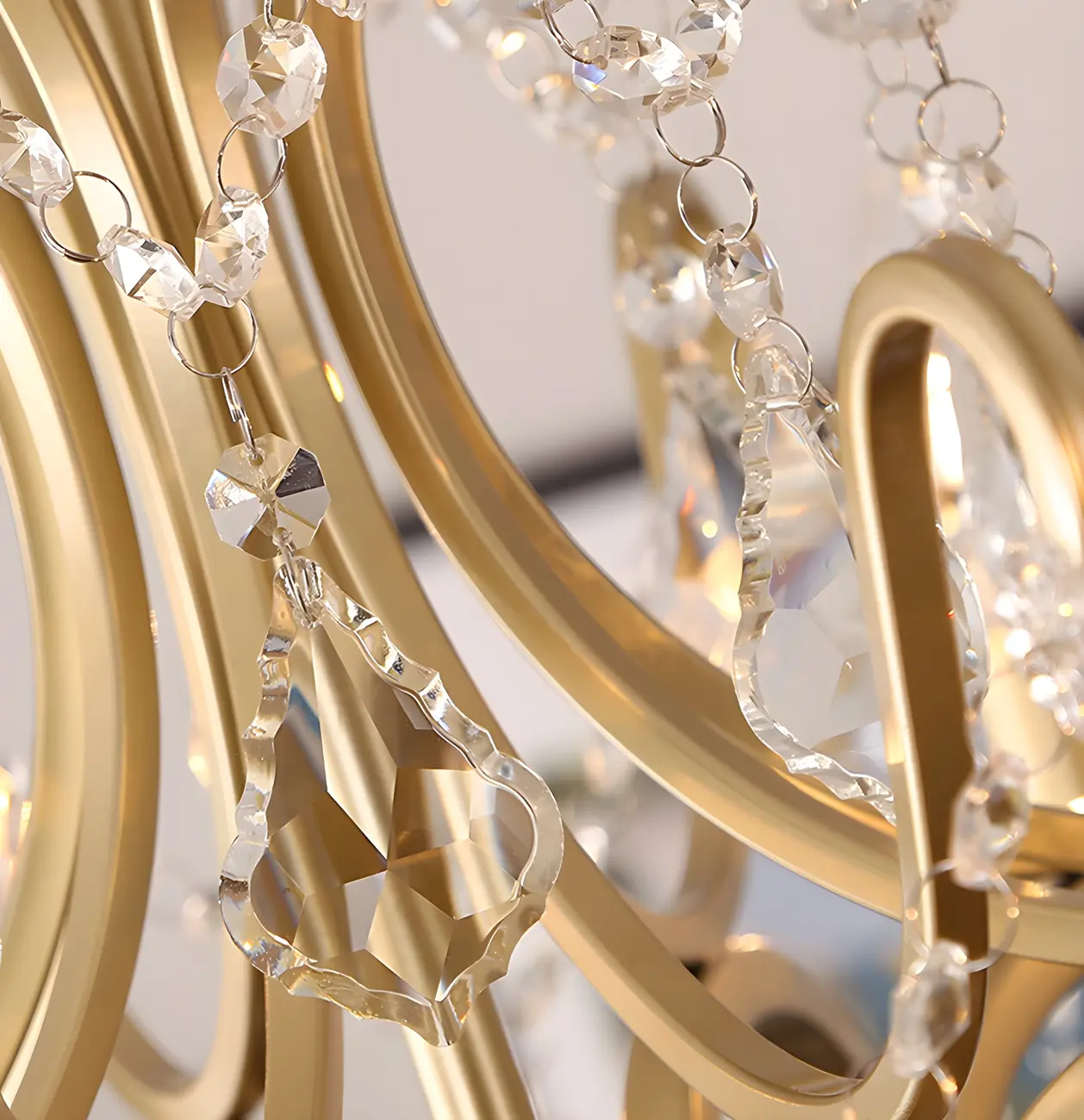 French Curved Arms Gold Crystal Candelabra Chandeliers