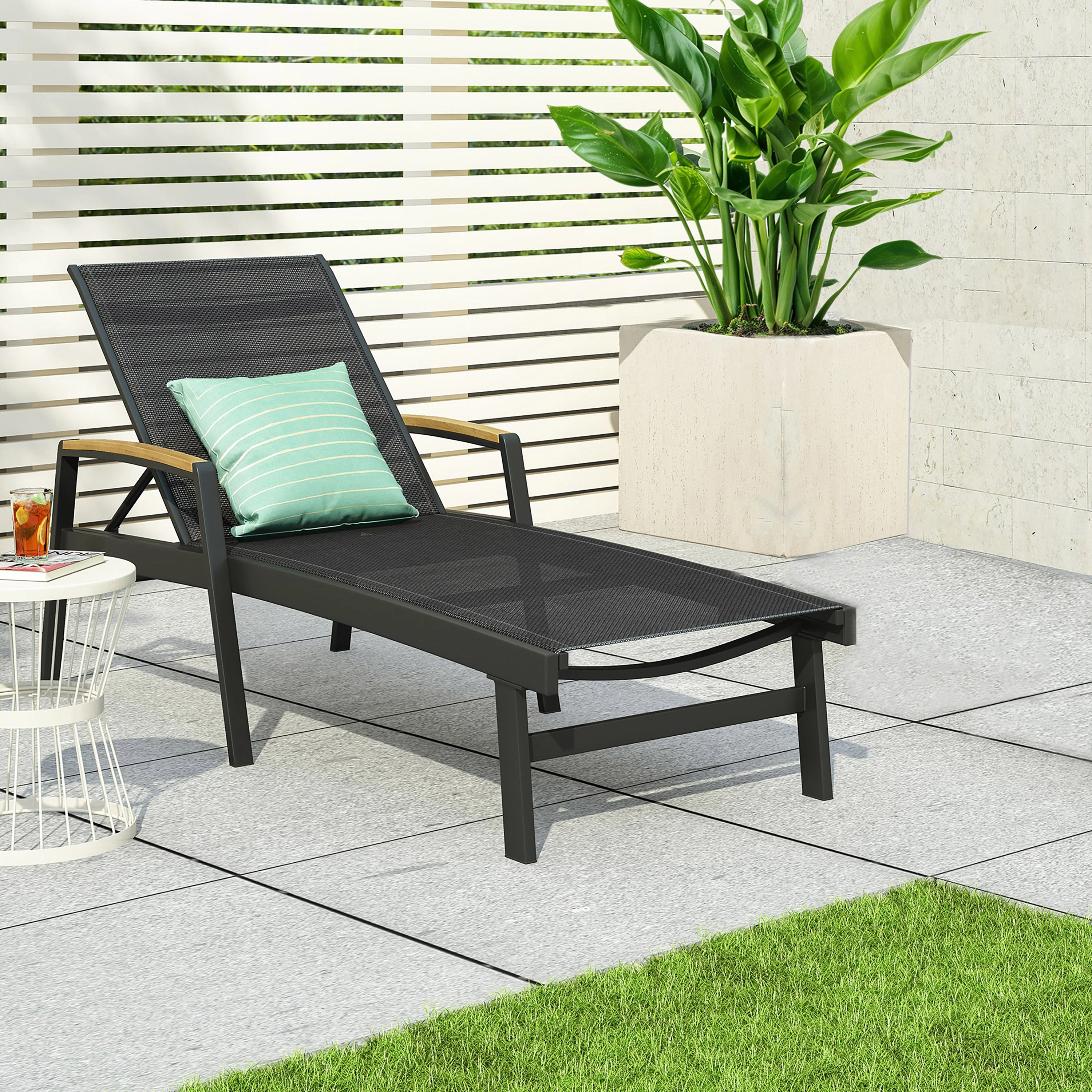 Halload Outdoor Modern Gray Mesh Chaise Lounge