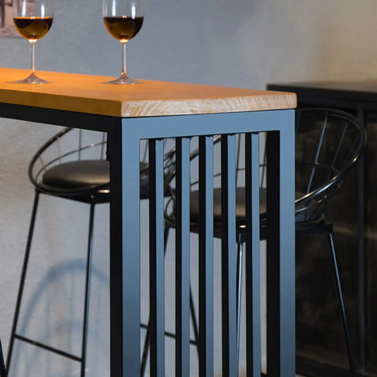 Industrial Brown Wooden Metal Leg Rectangular Bar Tables