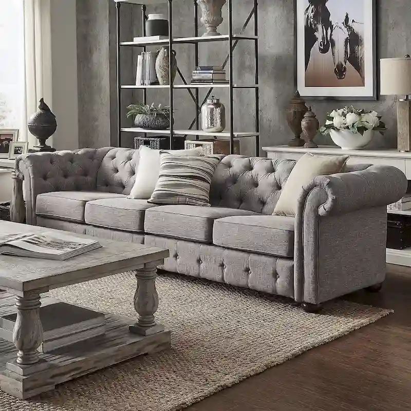 Knightsbridge Light-grey Extra Long Chesterfield Sofa by iNSPIRE Q Artisan