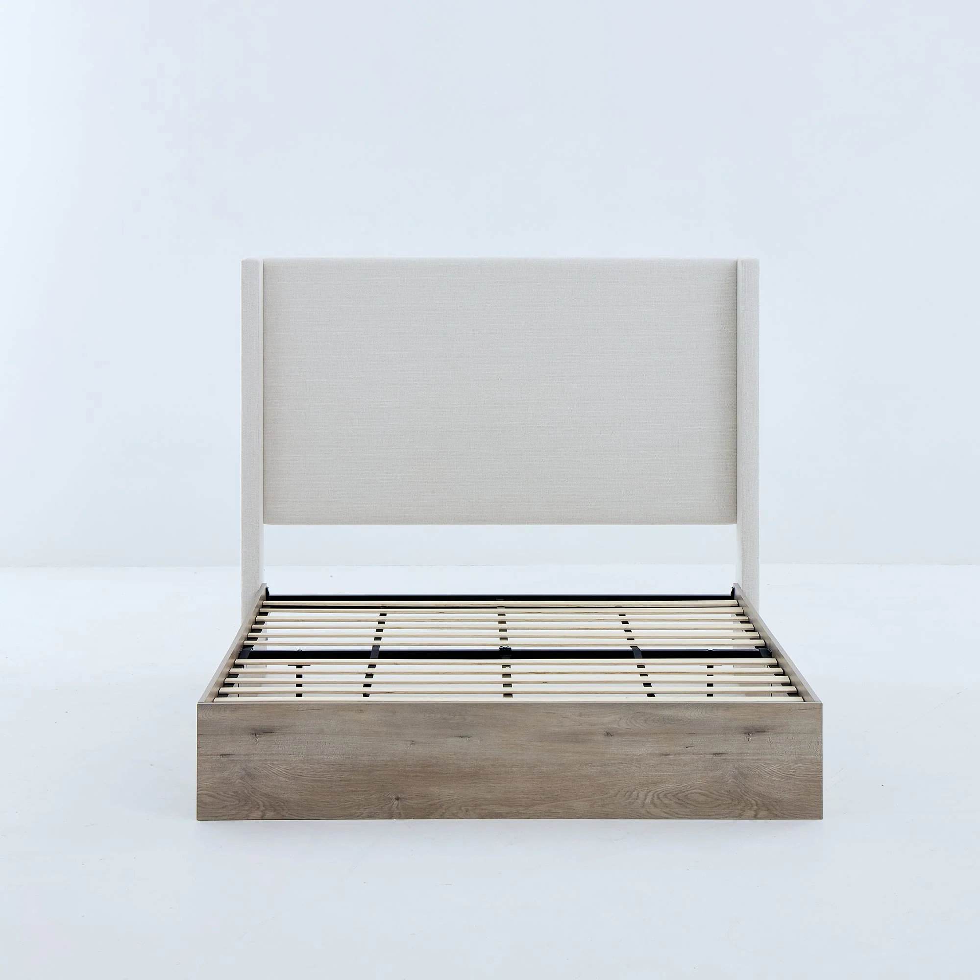 Walker Edison | Shelton 54' Queen Upholstered Wingback Bed and Wood Base