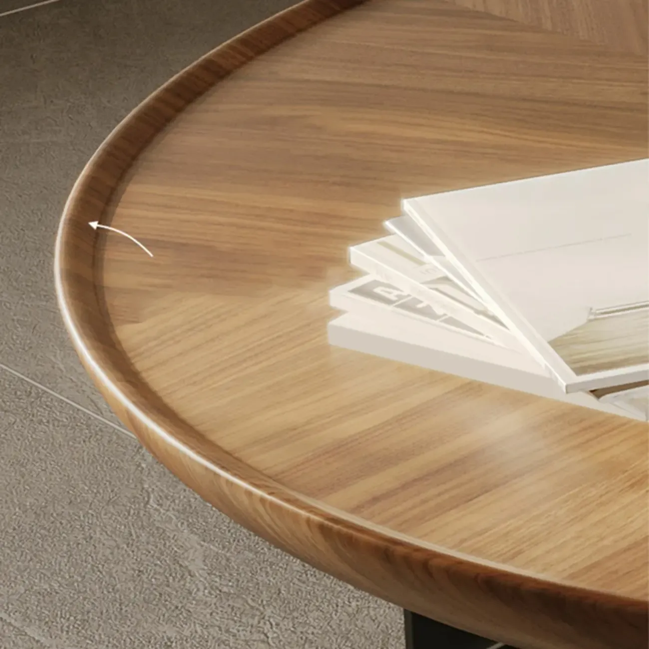 Tray Top Wood Walnut Abstract Base Round Coffee Table