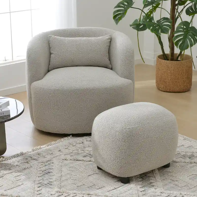 KINWELL 23 Wide Boucle Upholstered Footstool Ottoman Sofa Chair Footrest