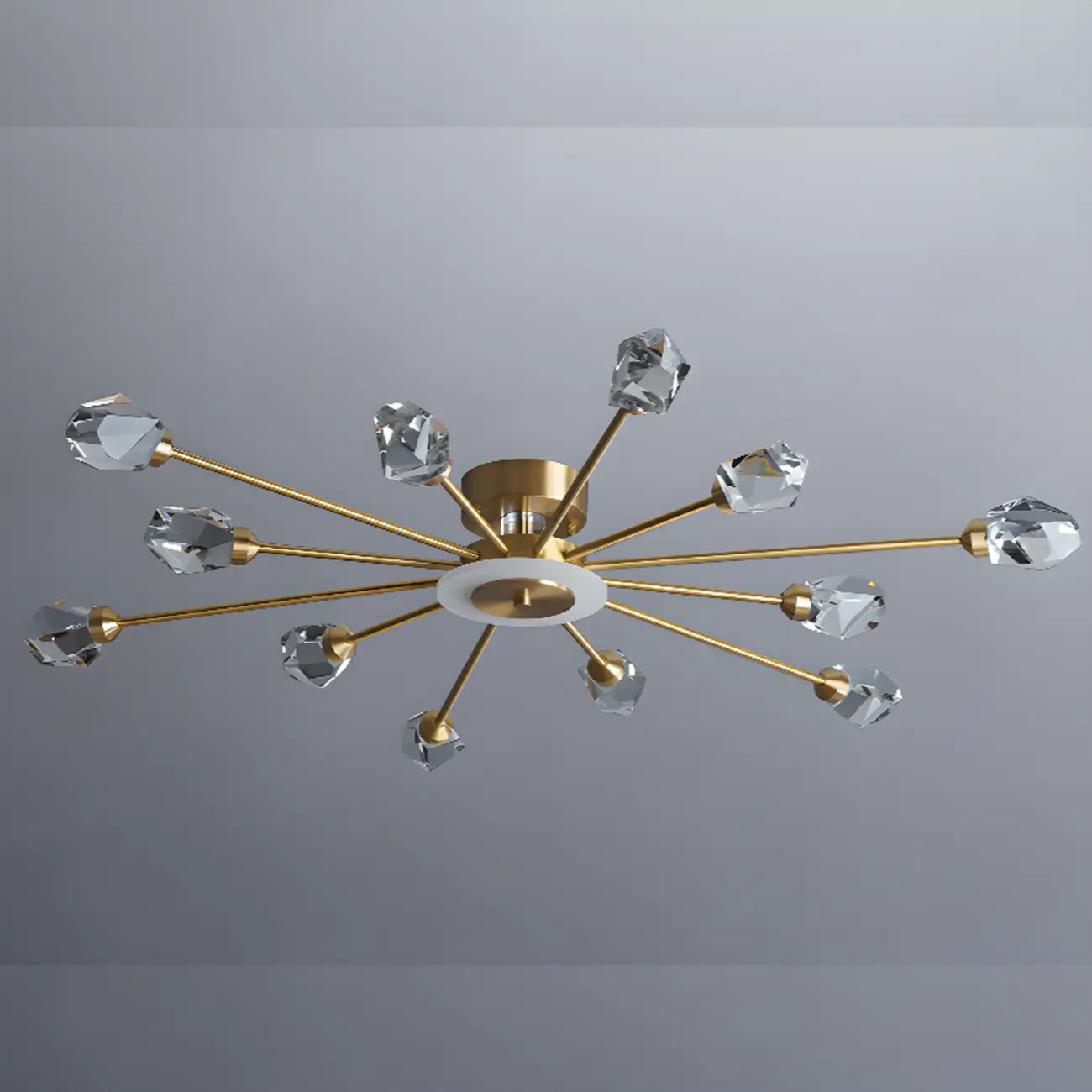 Gold Sputnik Crystal Semi Flush Dimmable LED Ceiling Light