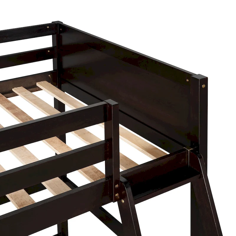 Twin Solid Wood Loft Bed with Ladder & Fence