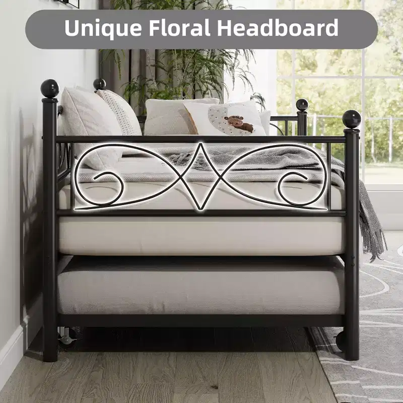 Twin Daybed with Trundle Bed, Heavy Duty Metal Twin Bed Frame with Pull Out Trundle