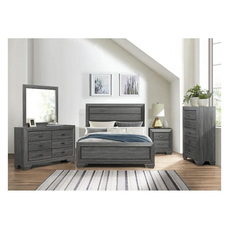 Valli 3 Piece Gray Modern Panel Bedroom Set
