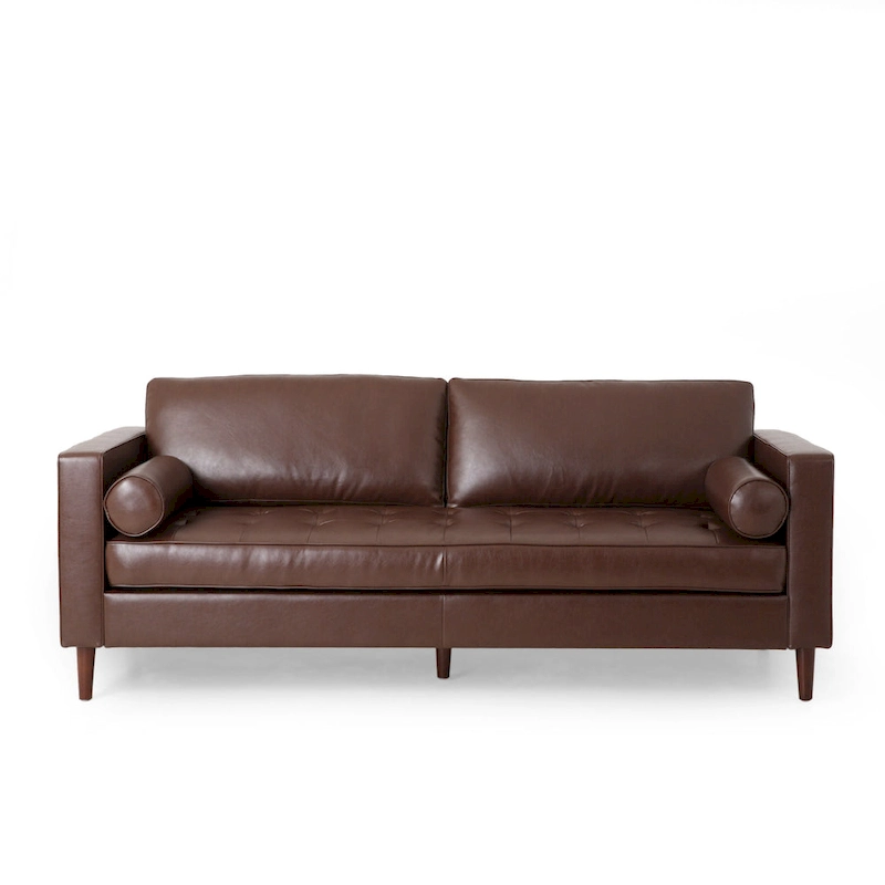 Modern 82.25 Faux Leather 3-Seater Sofa with Wood Legs