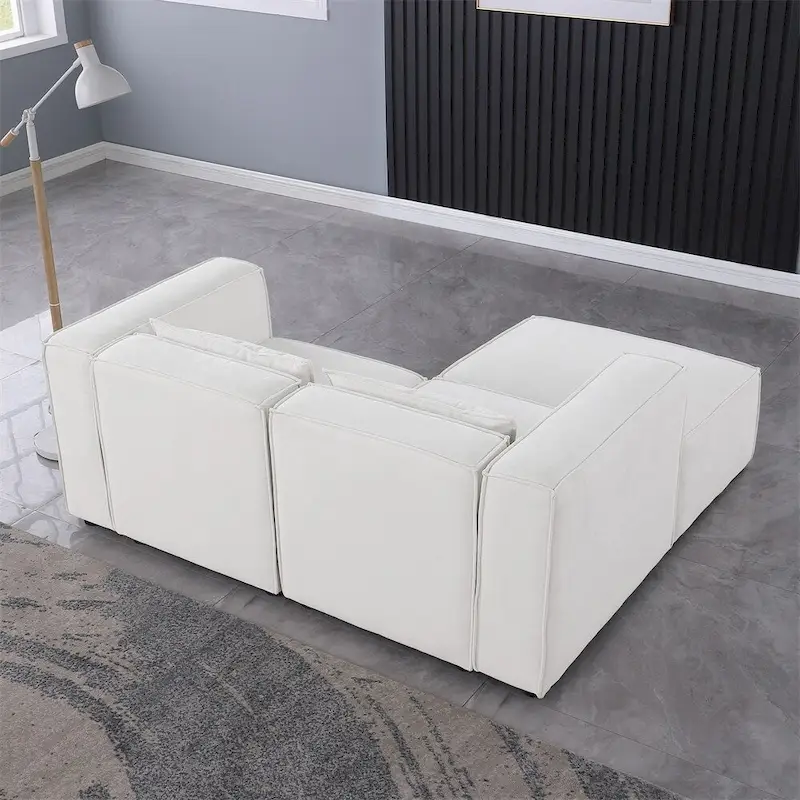 Chenille Fabric Sofa with Legs and Ottoman