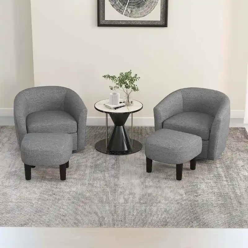 Swivel Barrel Chair with Ottoman Footrest Curved Backrest