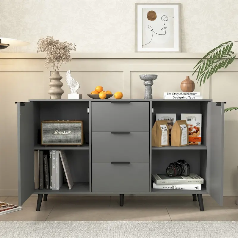 Wood Sideboard Buffet Cabinet with Storage, 3 Drawers & 2 Doors