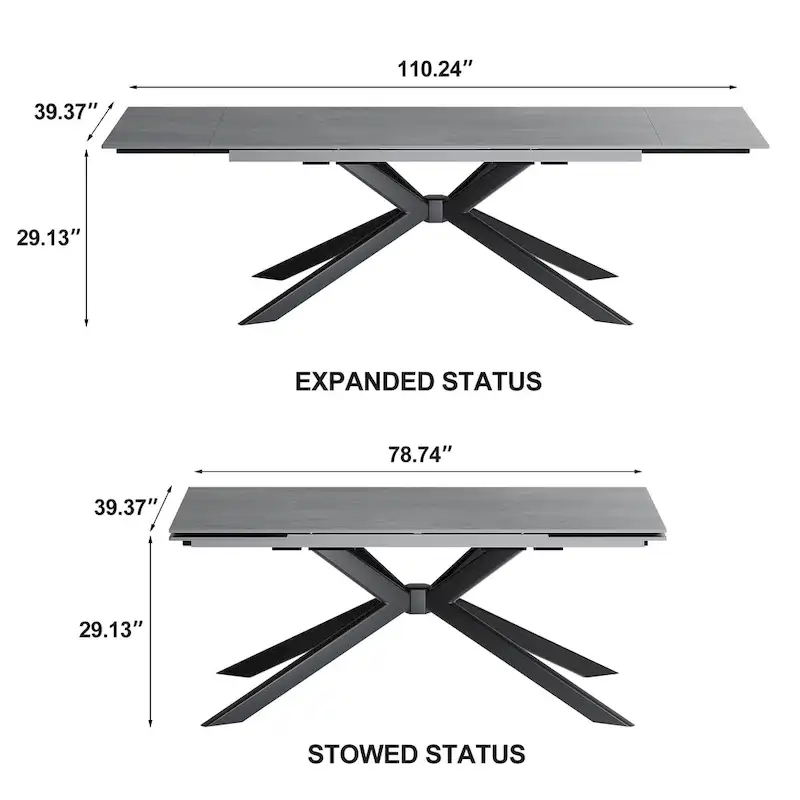 110.24  Extendable Rectangular Sintered Stone Dining Table - 78.74  to 110.24