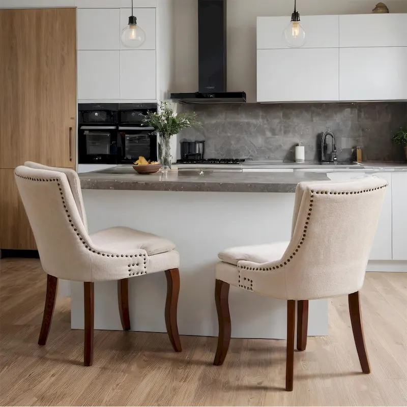 Chenille Fabric Upholstered Dining Chairs w/ Solid Wood Legs(Set of 2)