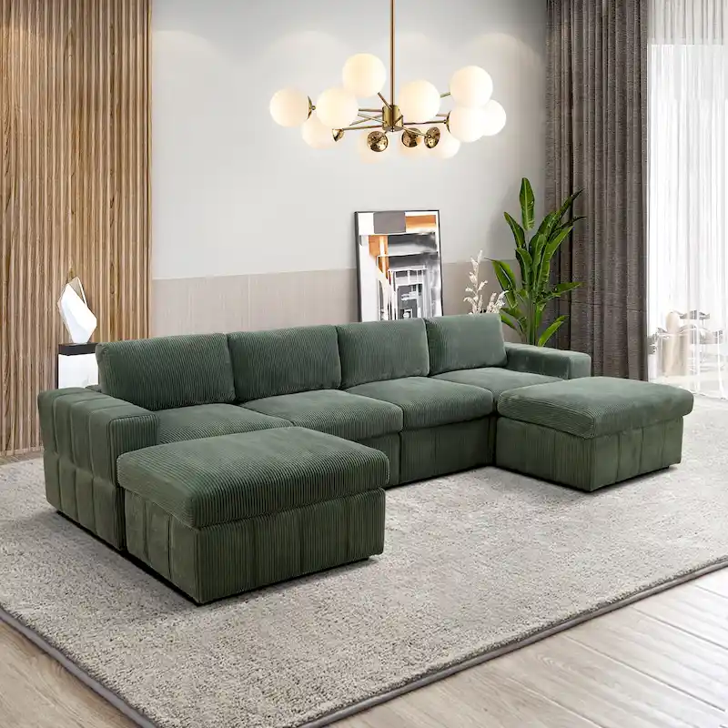 132W 6 - Piece U-Shaped Corduroy Modular Sectional Sofa Couch