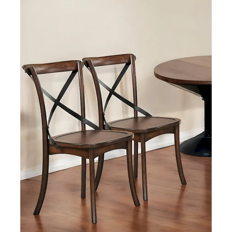 Brown Solid Wood Cross Back Dining Side Chairs and Classic Style Set of 2 - 18 L x 21 W x 35 H