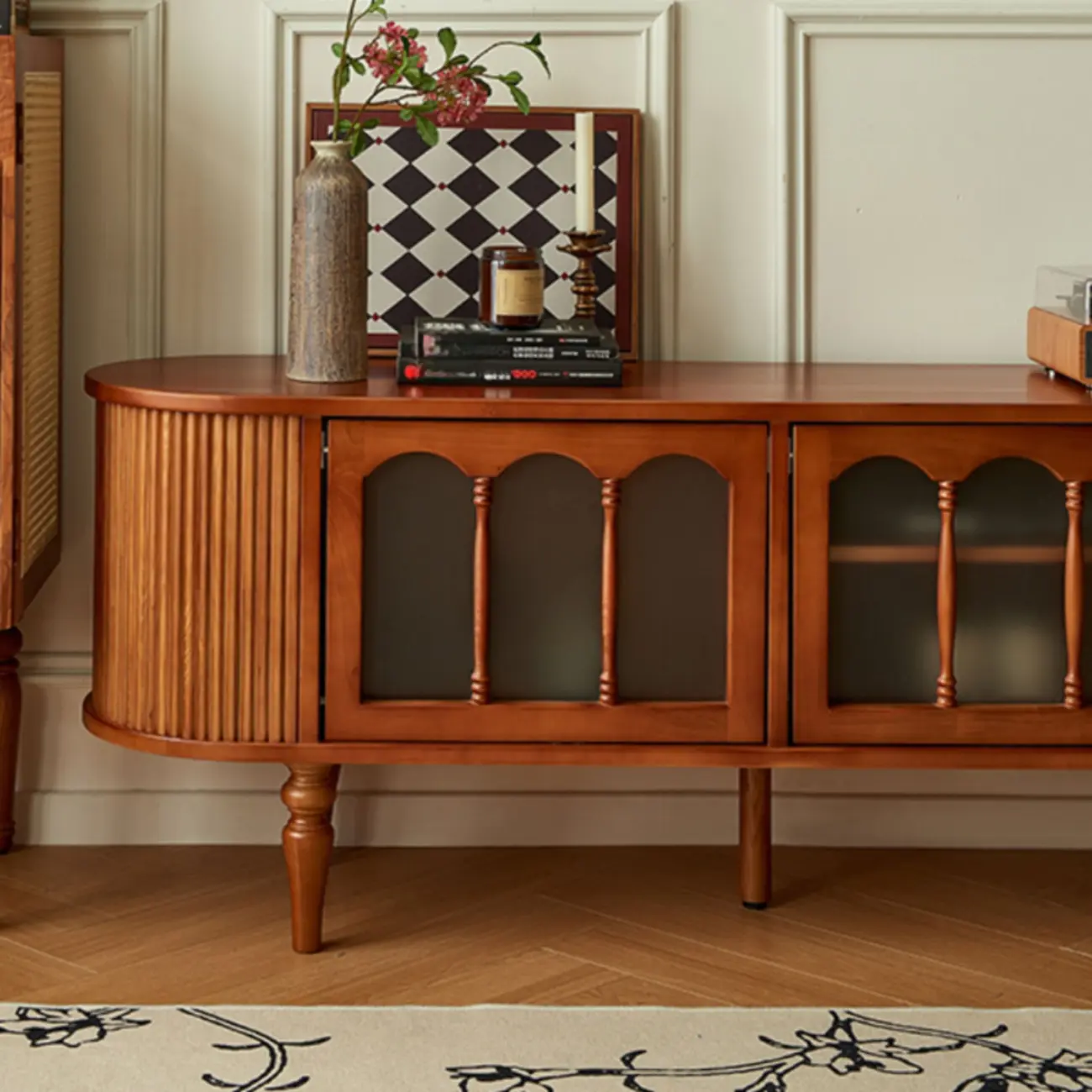 Art Deco Modern Wood TV Stand with Cable Management