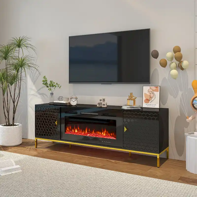 70 Wood Fireplace TV Stand with 36 Electric Fireplace
