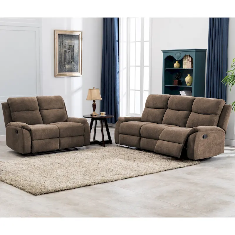 Transitional Faux Leather Reclining Living Room Sofa Set