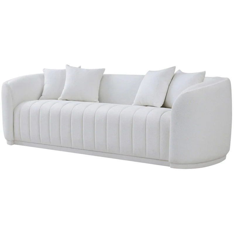 Thirsen Mid Century Modern Luxury Tight Back Boucle Couch in White