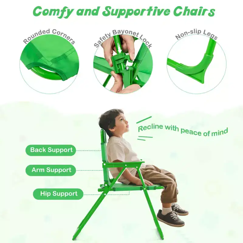 Costway Kids Picnic Table & Chair Set with 2 Folding Chairs & Height Adjustable Umbrella Brown/Green/Pink